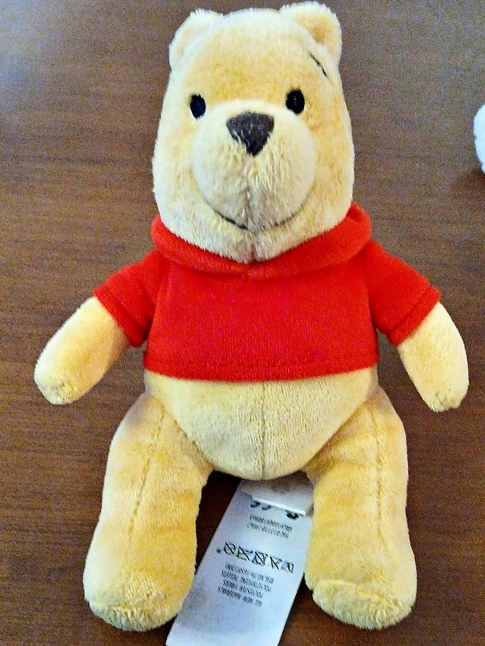 Disney Winnie the Pooh Plush in Red Shirt Plush Bear Yellow & Red 7"
